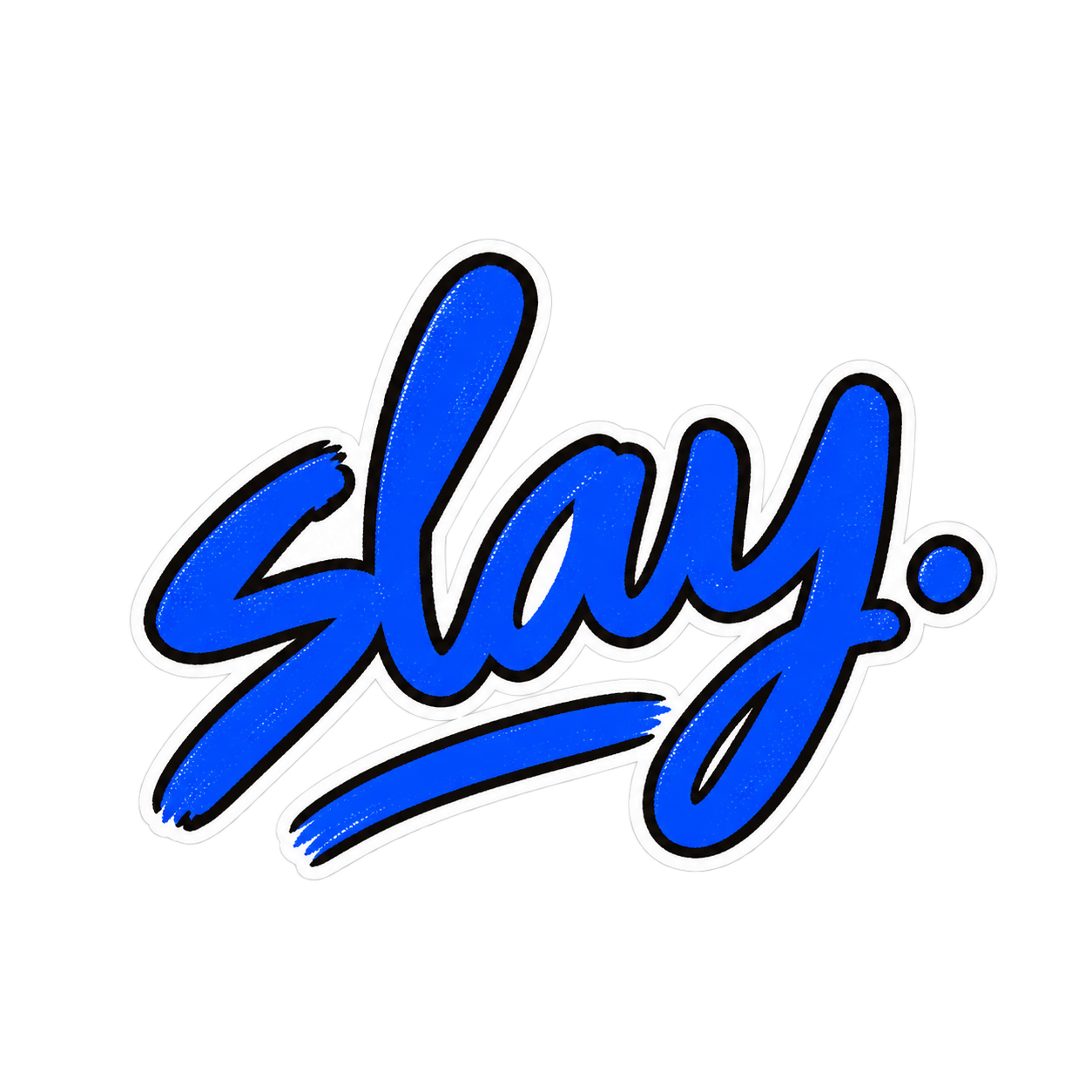 slay lettering in cobalt blue