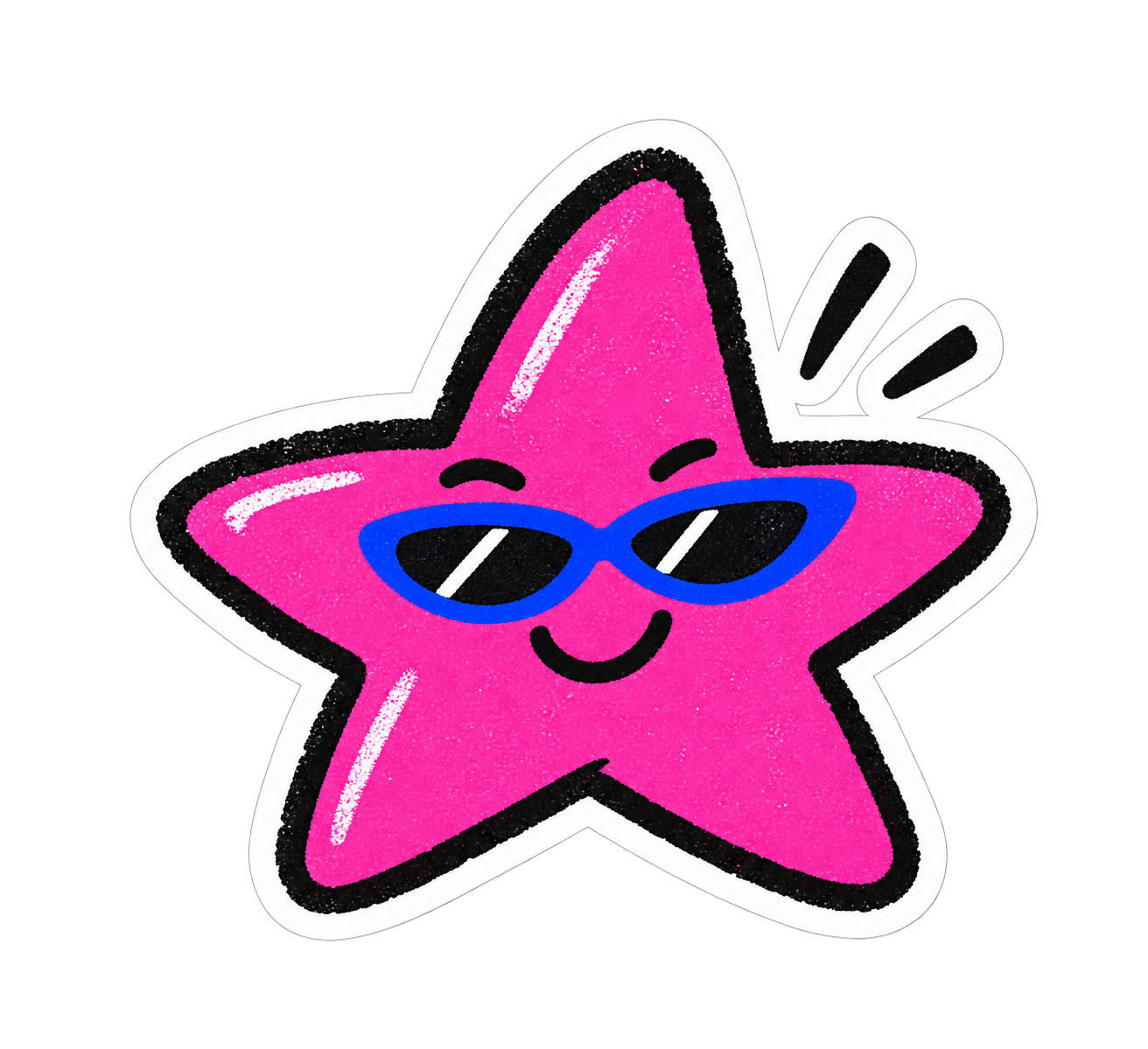Sticky's pink star mascot wearing cobalt sunglasses